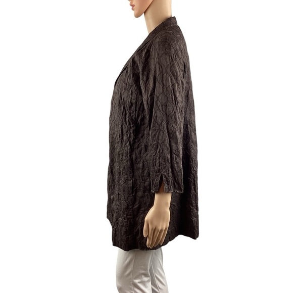Eileen Fisher Textured Silk Crinkle Jacket Brown Open Front Small - Picture 4 of 7